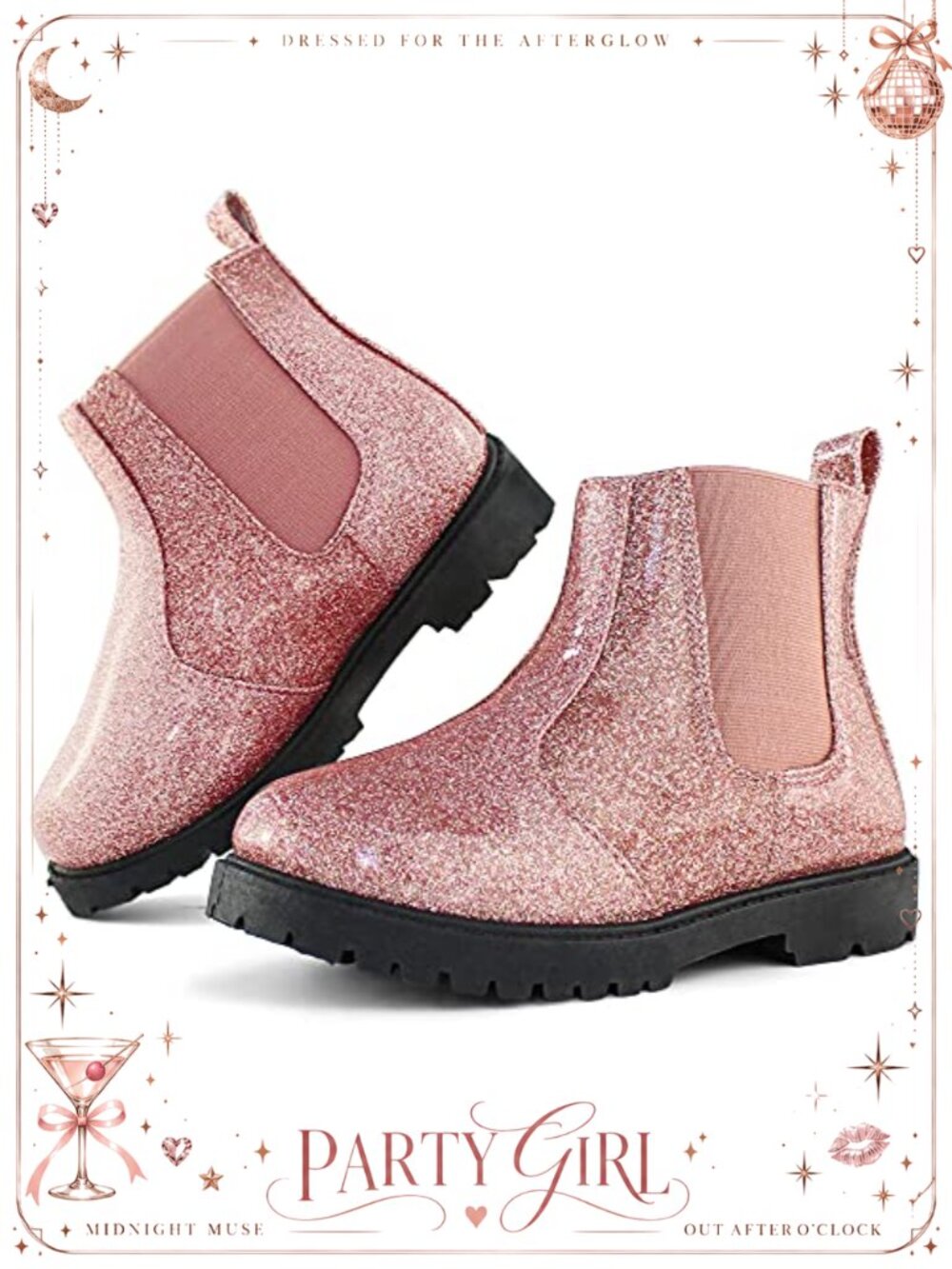 Girls Shiny PU Chelsea Ankle Boots Slip-On Glam Boots